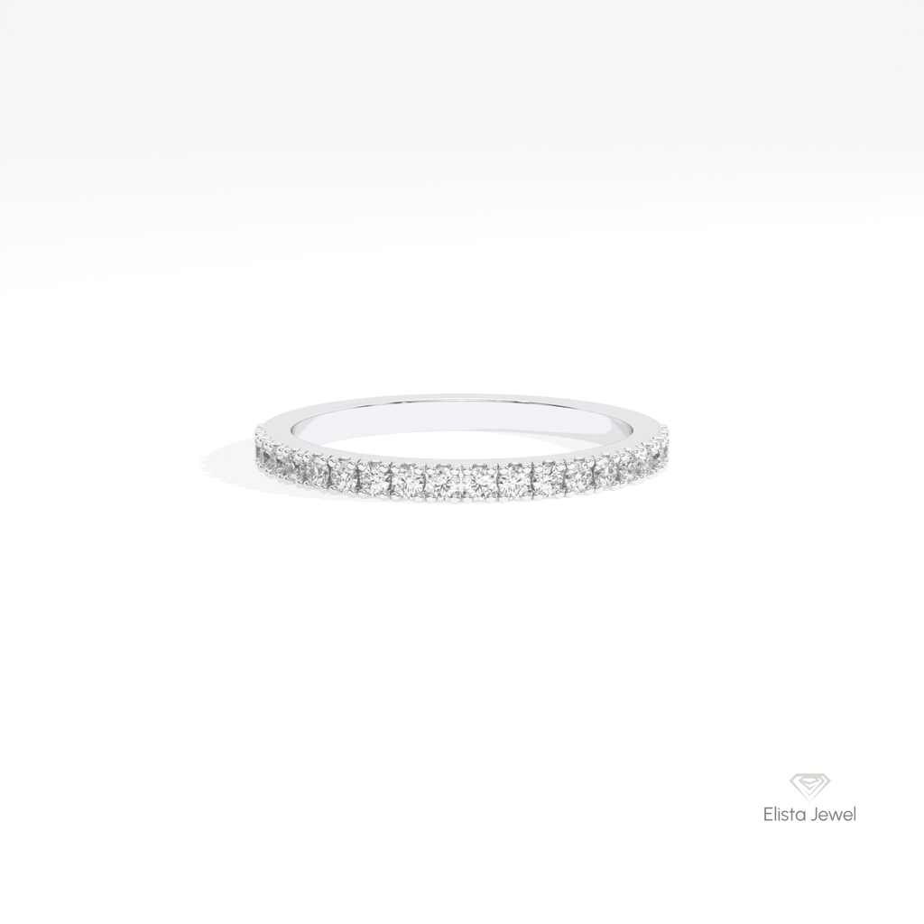 Round Cut Half Eternity Wedding Lab Grown Diamond Band in 10K White Gold - Front View