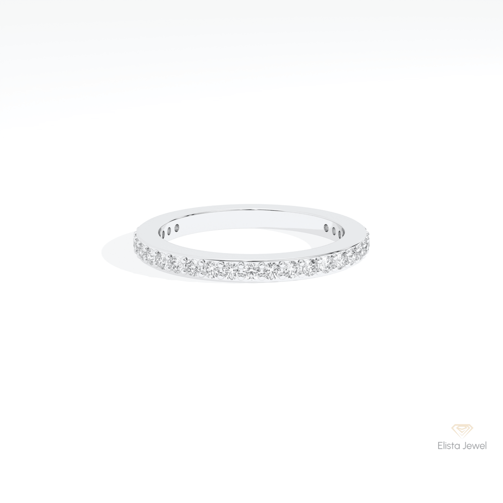 Round Cut Half Eternity Wedding Lab Grown Diamond Band in 14K Yellow Gold - Detail View