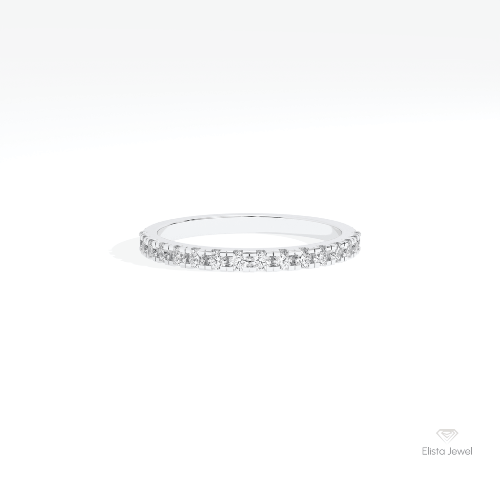 Round Cut Half Eternity Wedding Lab Grown Diamond Band in 10K White Gold - Front View