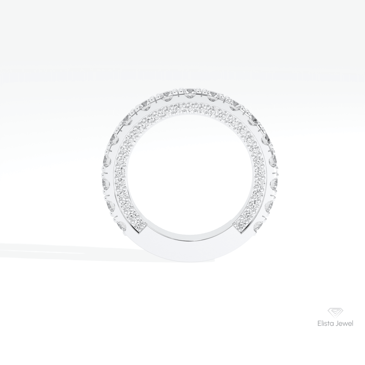 Round Cut Half Eternity Wedding Lab Grown Diamond Band in 18K White Gold - Close-up View