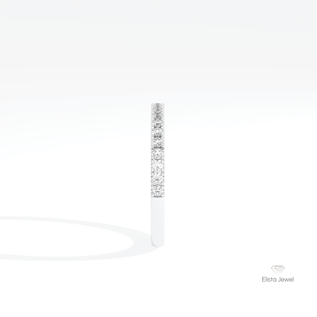 Round Cut Half Eternity Wedding Lab Grown Diamond Band in 14K White Gold - Top View