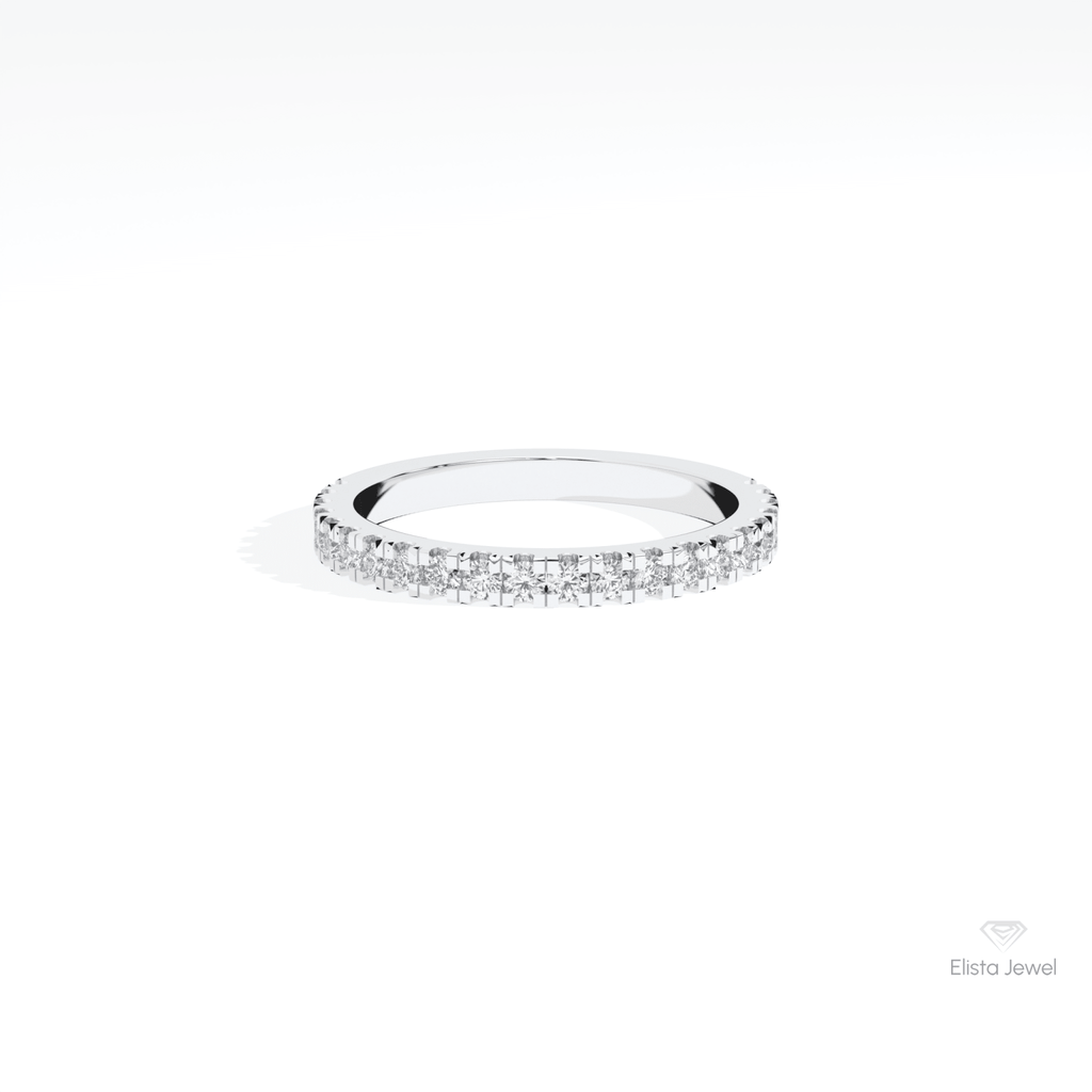 Round Cut Half Eternity Wedding Lab Grown Diamond Band in 14K Yellow Gold - Detail View