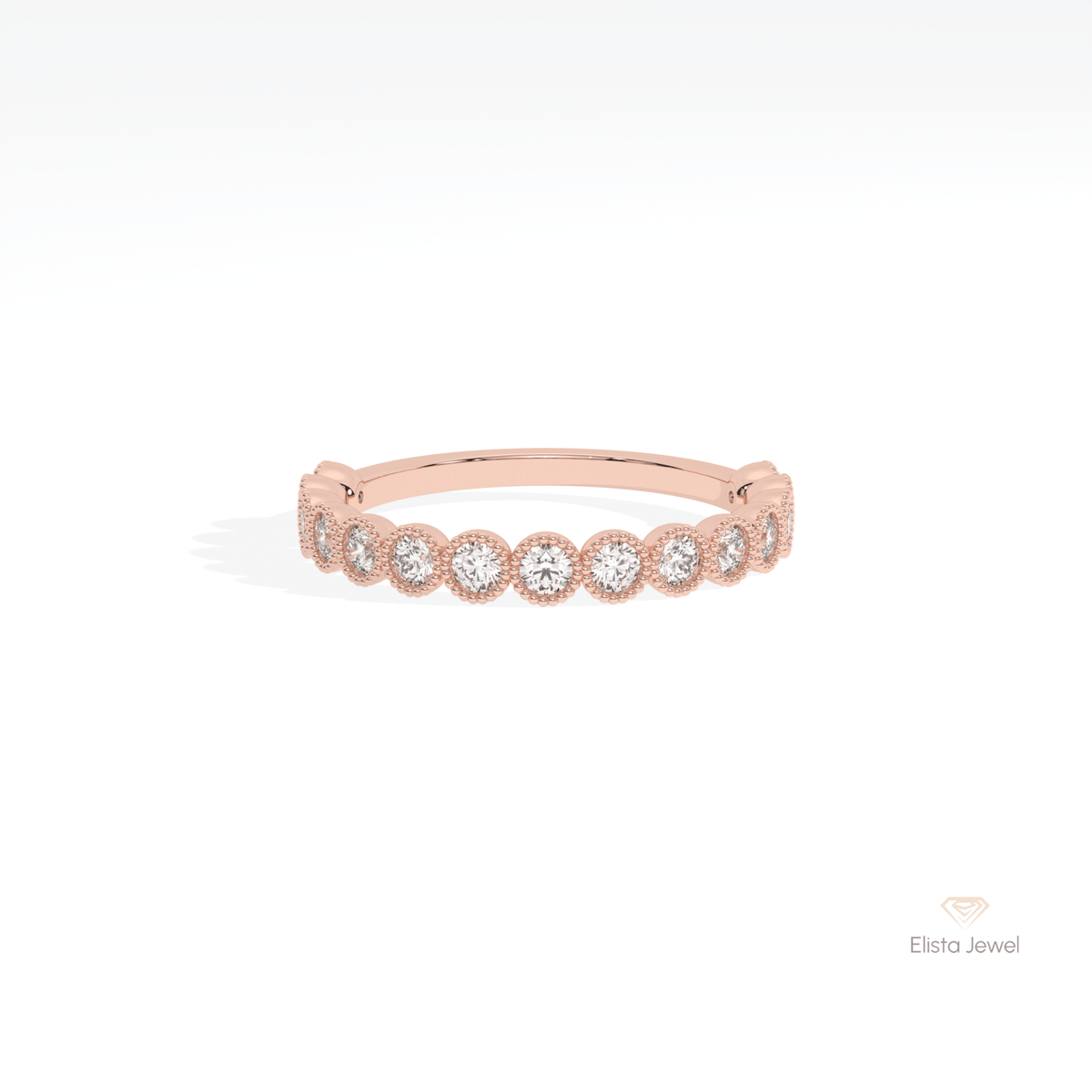 Round Cut Half Eternity Wedding Lab Grown Diamond Band in 10K White Gold - Front View