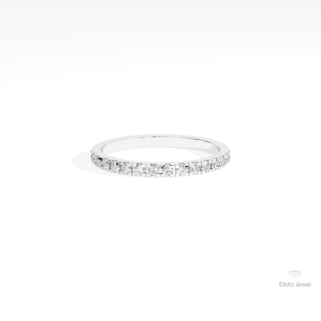 Round Cut Half Eternity Wedding Lab Grown Diamond Band in 10K White Gold - Front View