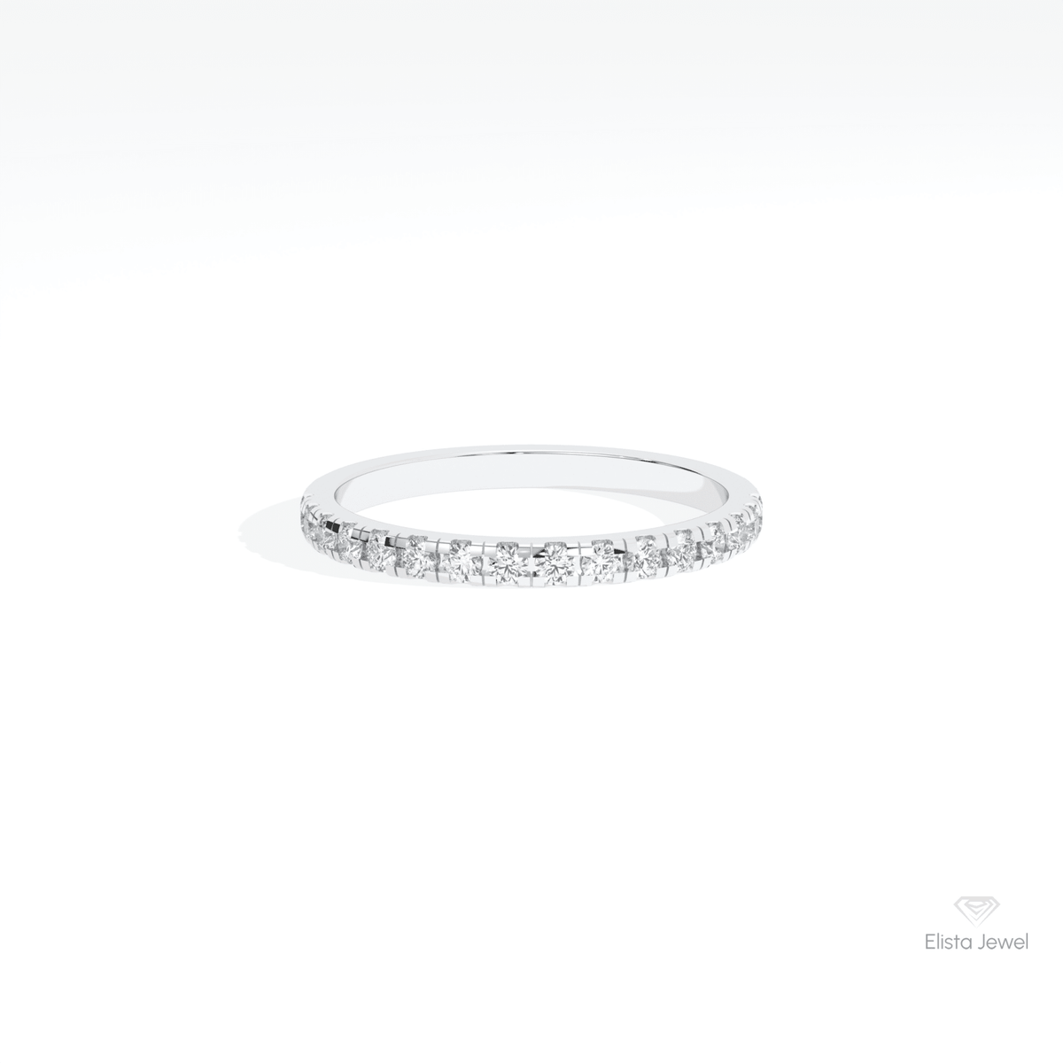 Round Cut Half Eternity Wedding Lab Grown Diamond Band in 10K White Gold - Front View