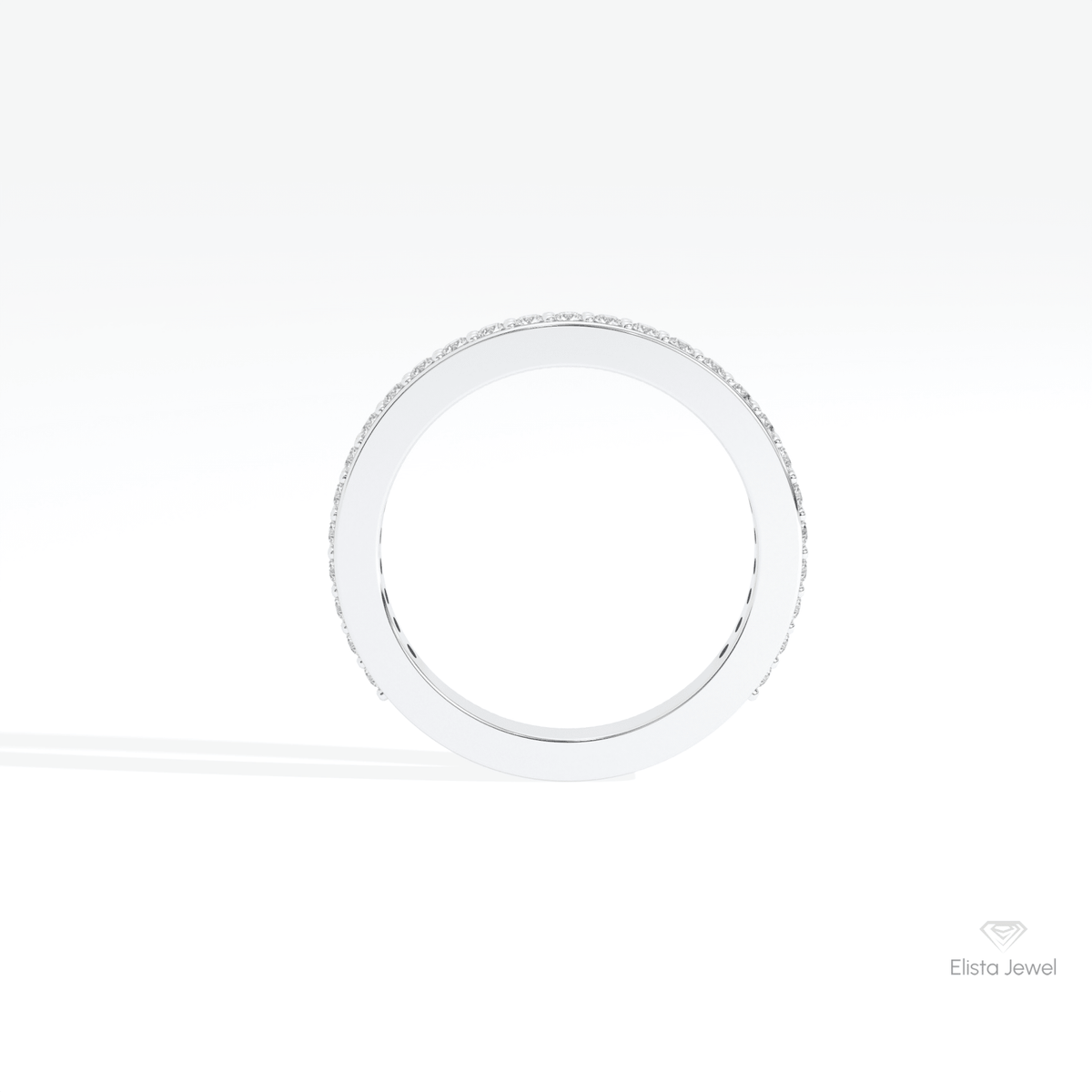 Round Cut Half Eternity Wedding Lab Grown Diamond Band in 18K White Gold - Close-up View
