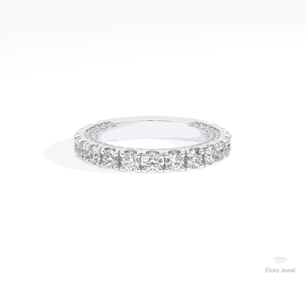 Round Cut Half Eternity Wedding Lab Grown Diamond Band in 14K Yellow Gold - Detail View