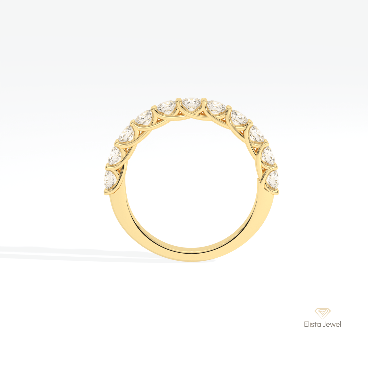 Round Cut Half Eternity Wedding Lab Grown Diamond Band in 10K Rose Gold - Angled View