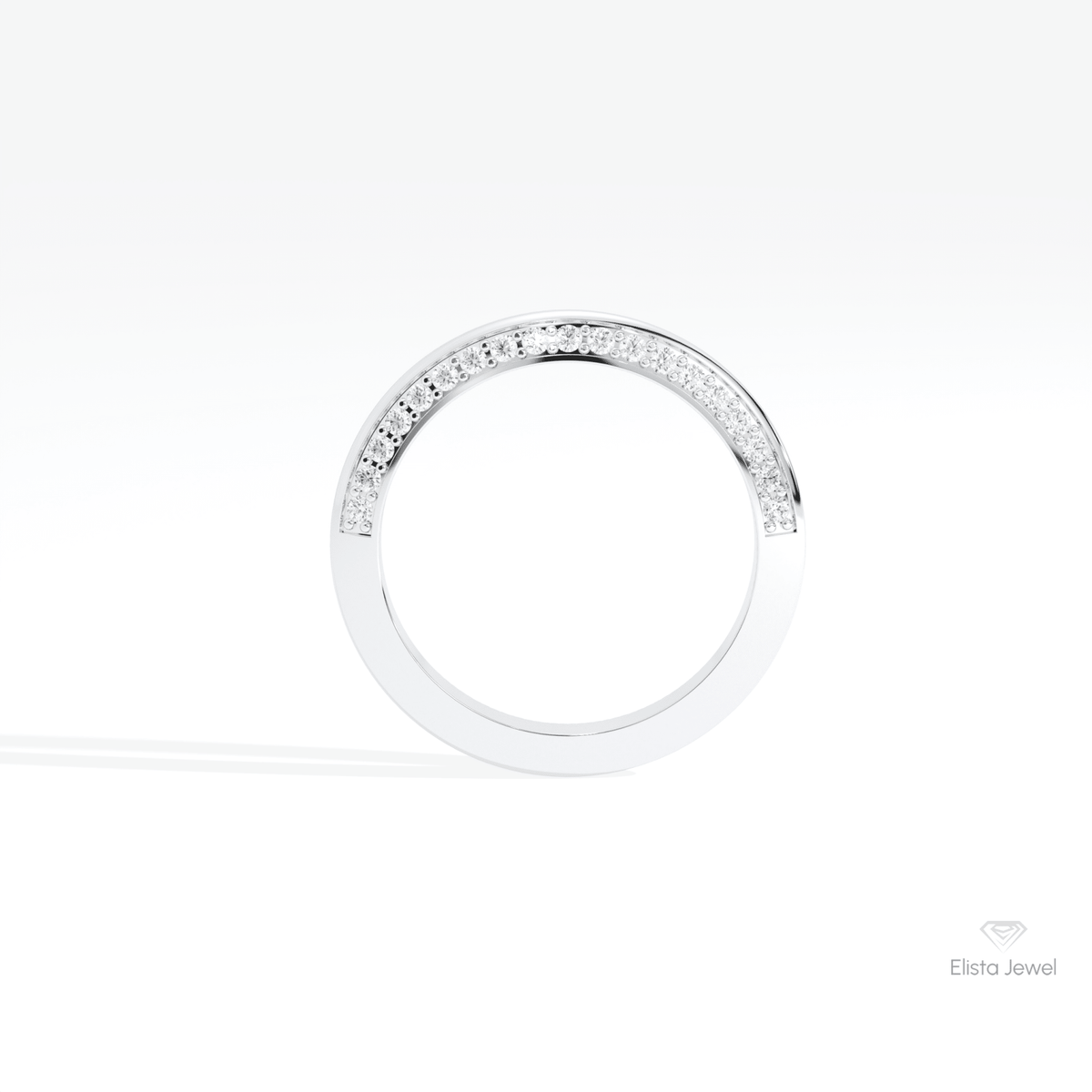 Round Cut Half Eternity Wedding Lab Grown Diamond Band in 18K White Gold - Close-up View