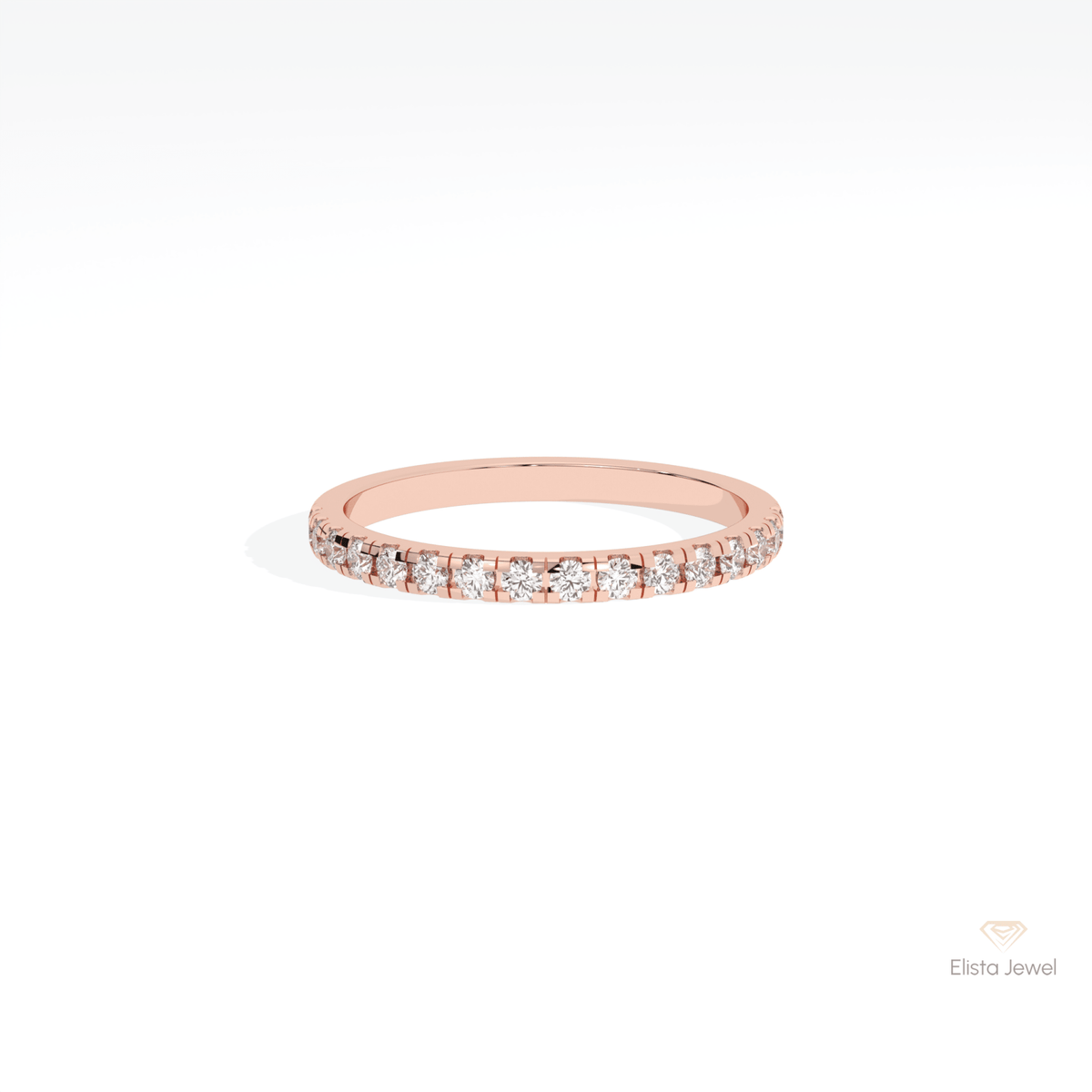 Round Cut Half Eternity Wedding Lab Grown Diamond Band in 18K Rose Gold - Ring on Hand View