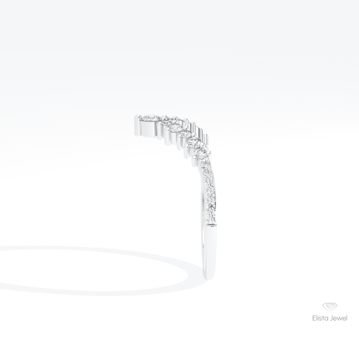 Round Cut Half Eternity Wedding Lab Grown Diamond Band in 14K White Gold - Top View