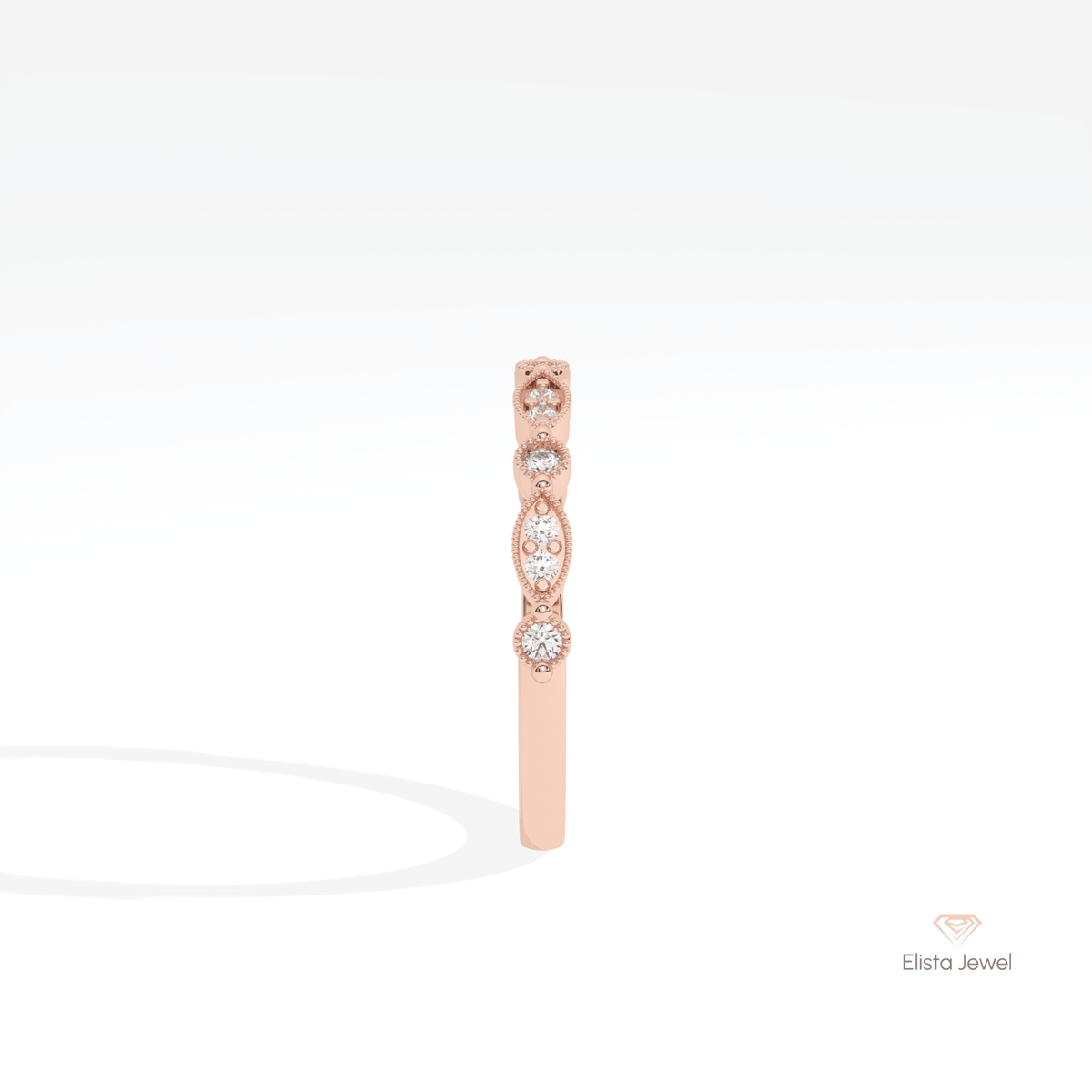 Round Cut Half Eternity Wedding Lab Grown Diamond Band in 14K White Gold - Top View