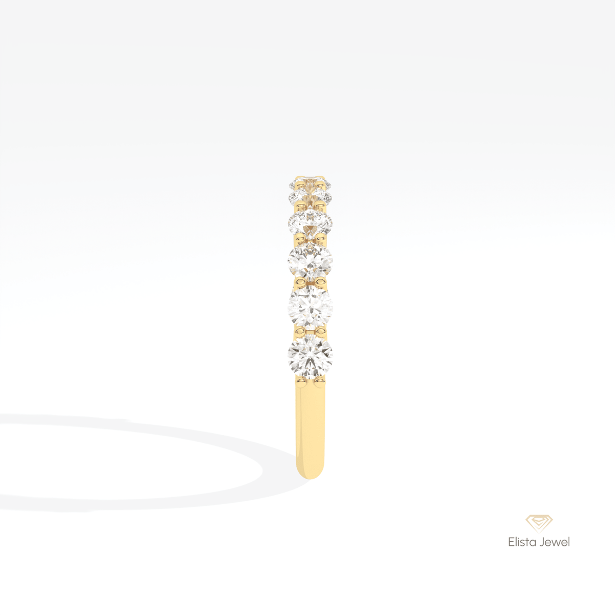 Round Cut Half Eternity Wedding Lab Grown Diamond Band in 14K White Gold - Top View