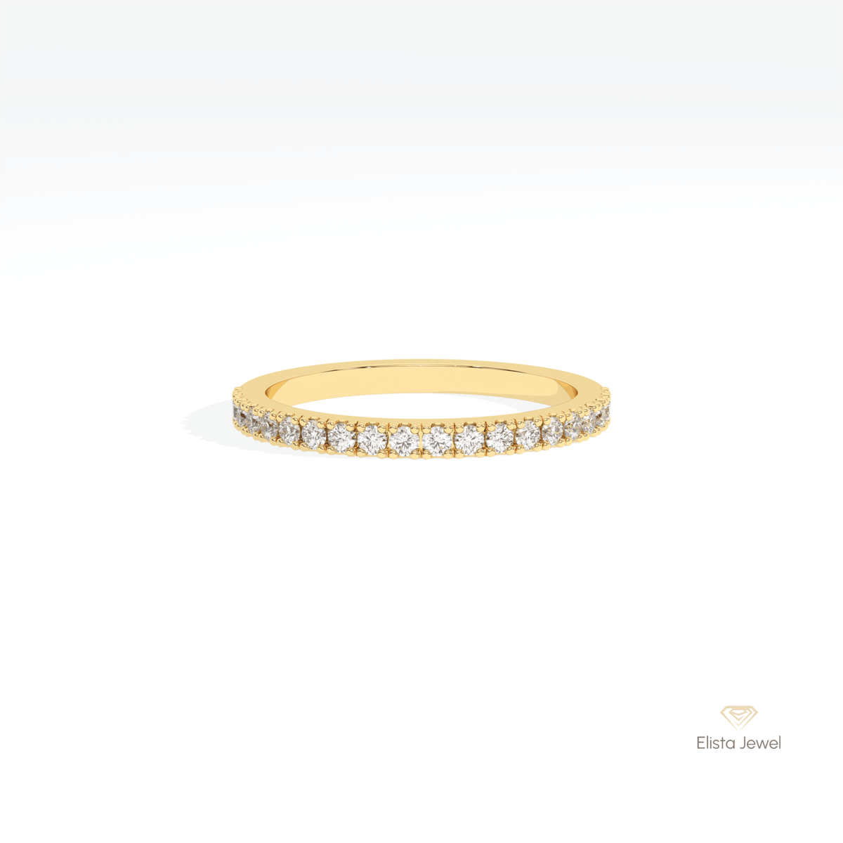 Round Cut Half Eternity Wedding Lab Grown Diamond Band in 18K Rose Gold - Ring on Hand View