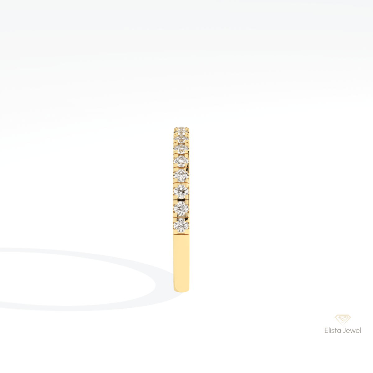 Round Cut Half Eternity Wedding Lab Grown Diamond Band in 18K Yellow Gold - Perspective View