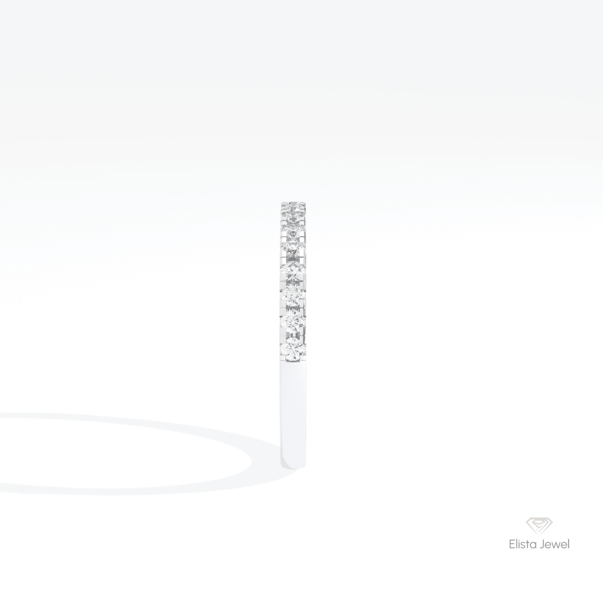 Round Cut Half Eternity Wedding Lab Grown Diamond Band in 14K White Gold - Top View