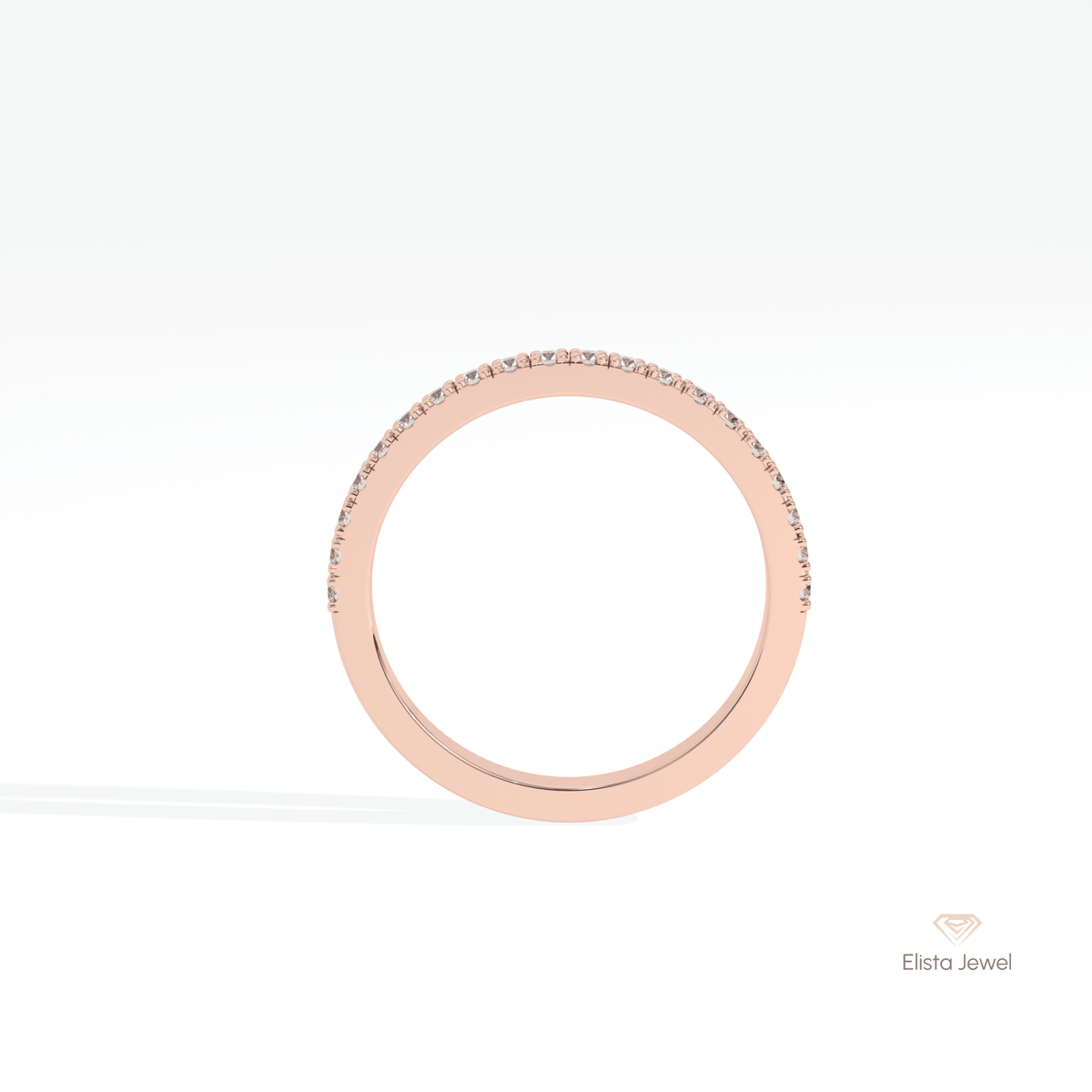 Round Cut Half Eternity Wedding Lab Grown Diamond Band in 18K White Gold - Close-up View