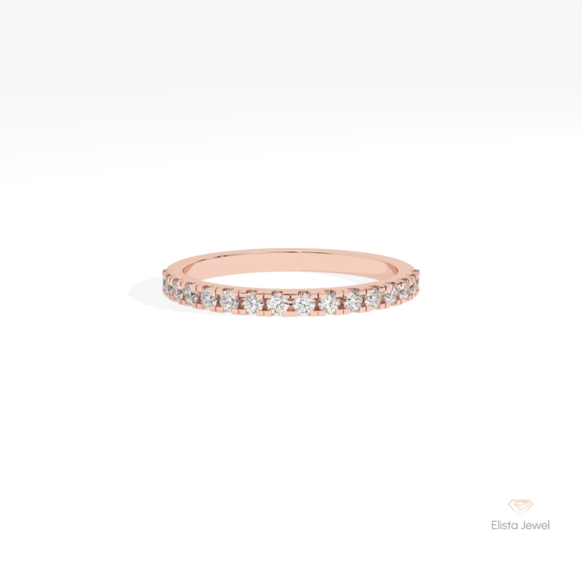 Round Cut Half Eternity Wedding Lab Grown Diamond Band in 18K Rose Gold - Ring on Hand View