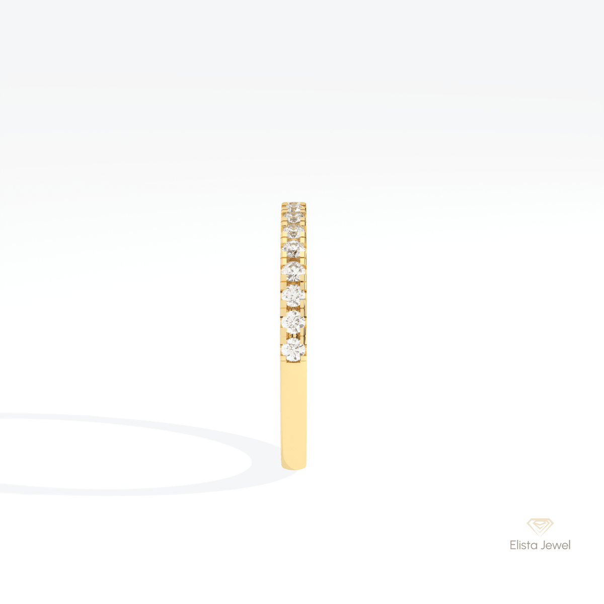 Round Cut Half Eternity Wedding Lab Grown Diamond Band in 18K Yellow Gold - Perspective View