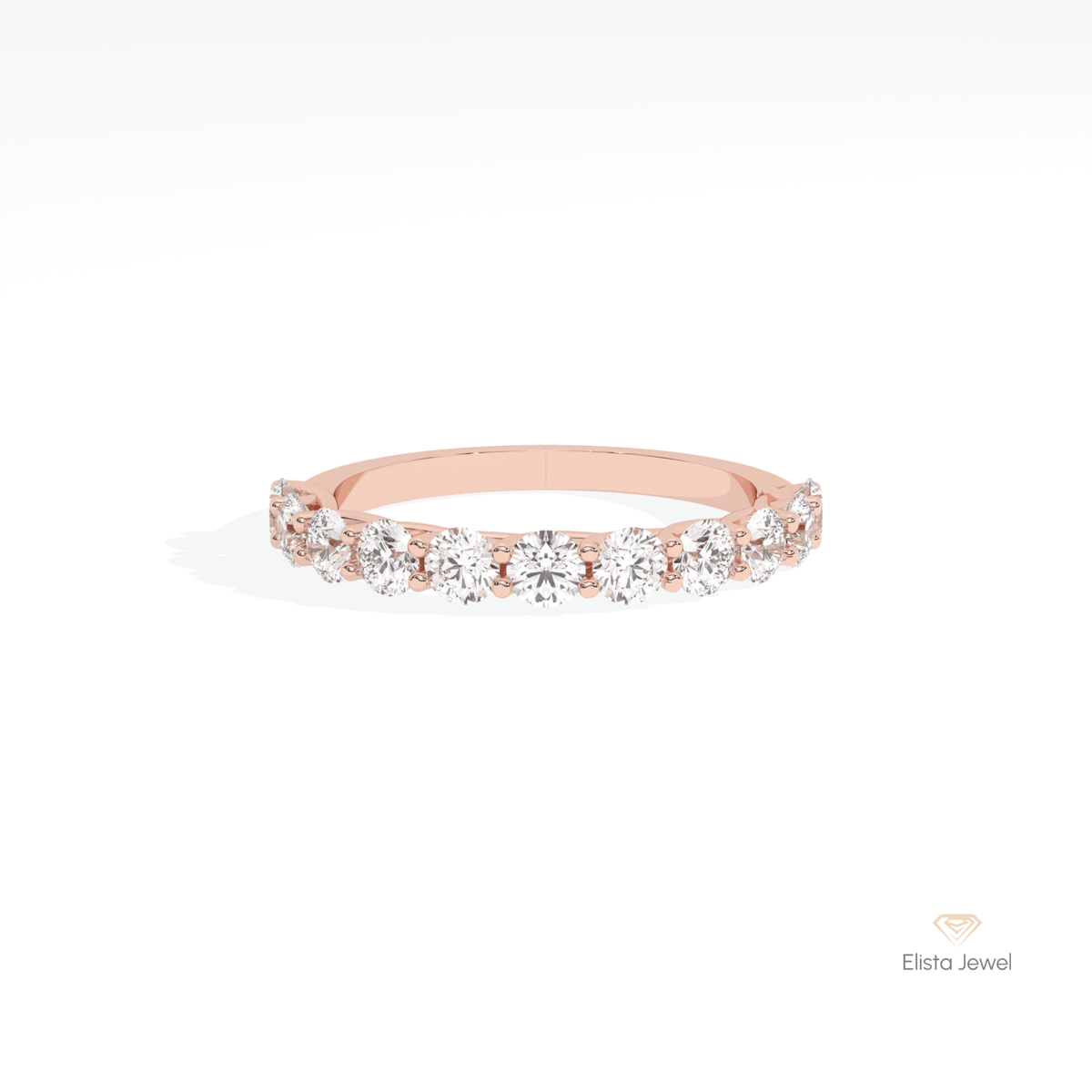 Round Cut Half Eternity Wedding Lab Grown Diamond Band in 18K Rose Gold - Ring on Hand View