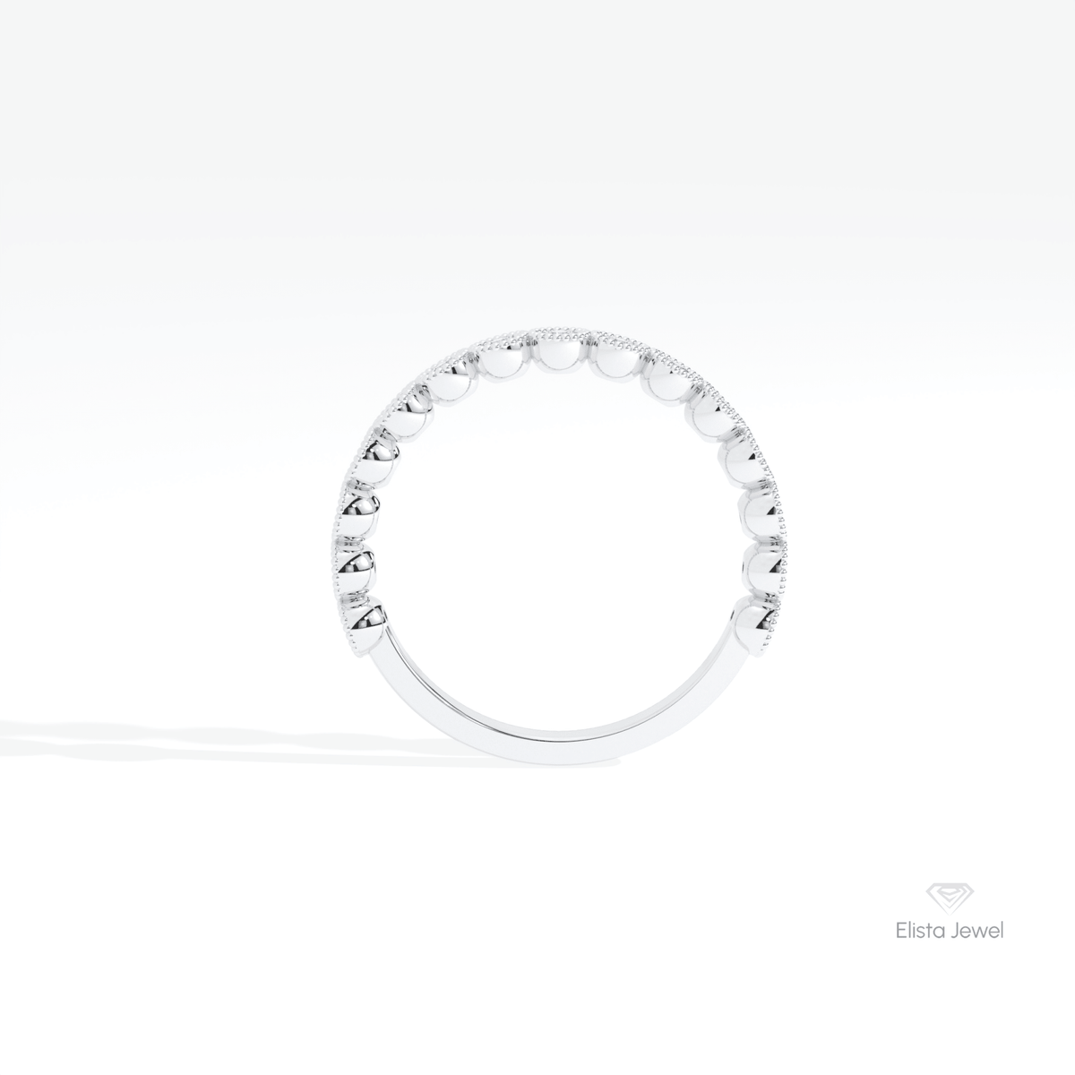 Round Cut Half Eternity Wedding Lab Grown Diamond Band in 18K White Gold - Close-up View