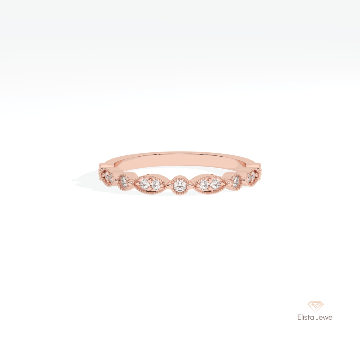 Round Cut Half Eternity Wedding Lab Grown Diamond Band in 10K White Gold - Front View