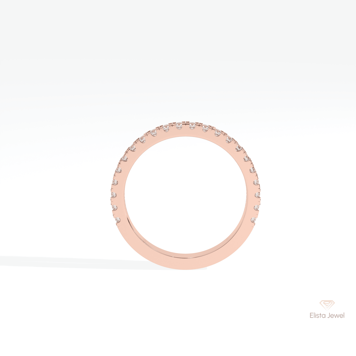 Round Cut Half Eternity Wedding Lab Grown Diamond Band in 10K Rose Gold - Angled View