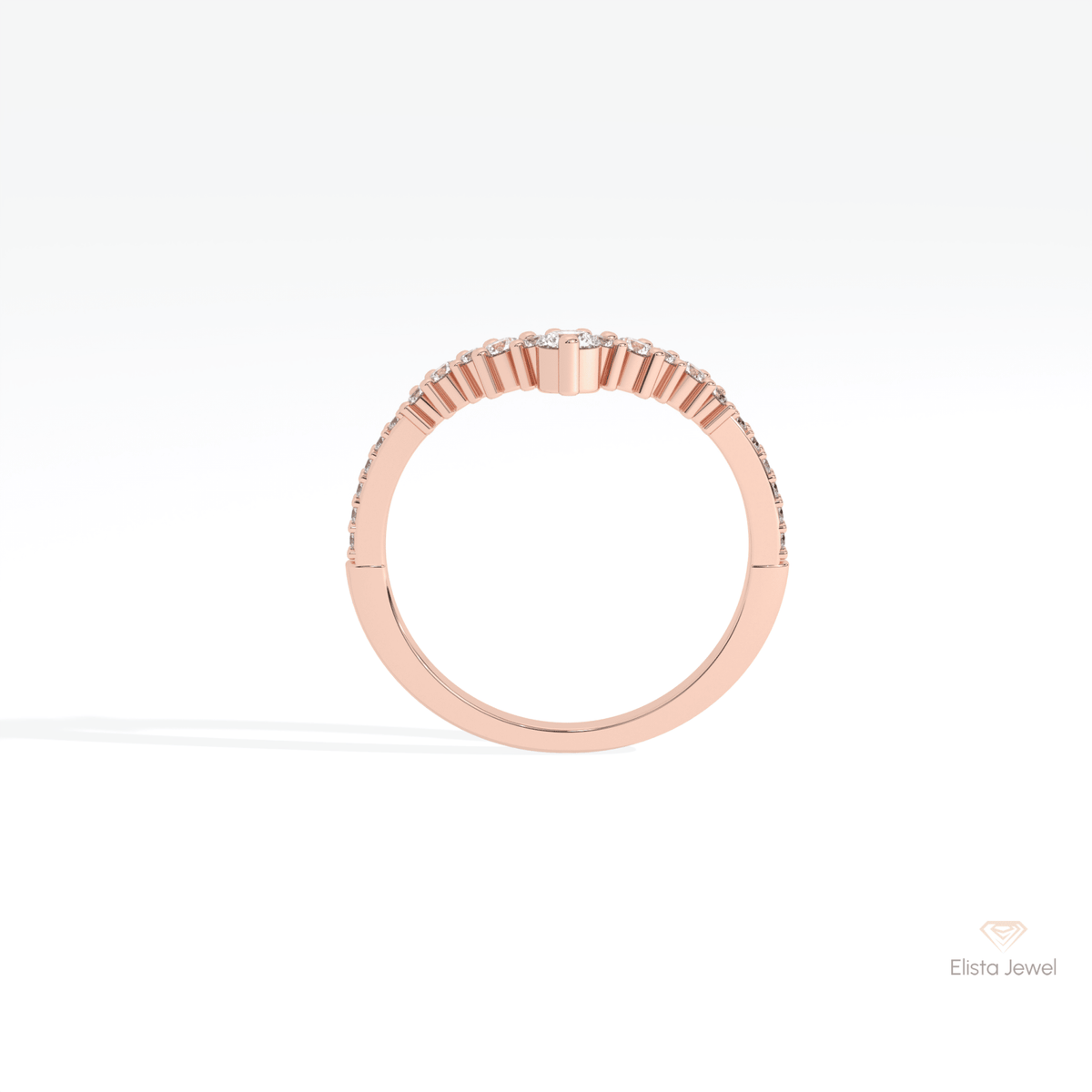 Round Cut Half Eternity Wedding Lab Grown Diamond Band in 18K White Gold - Close-up View