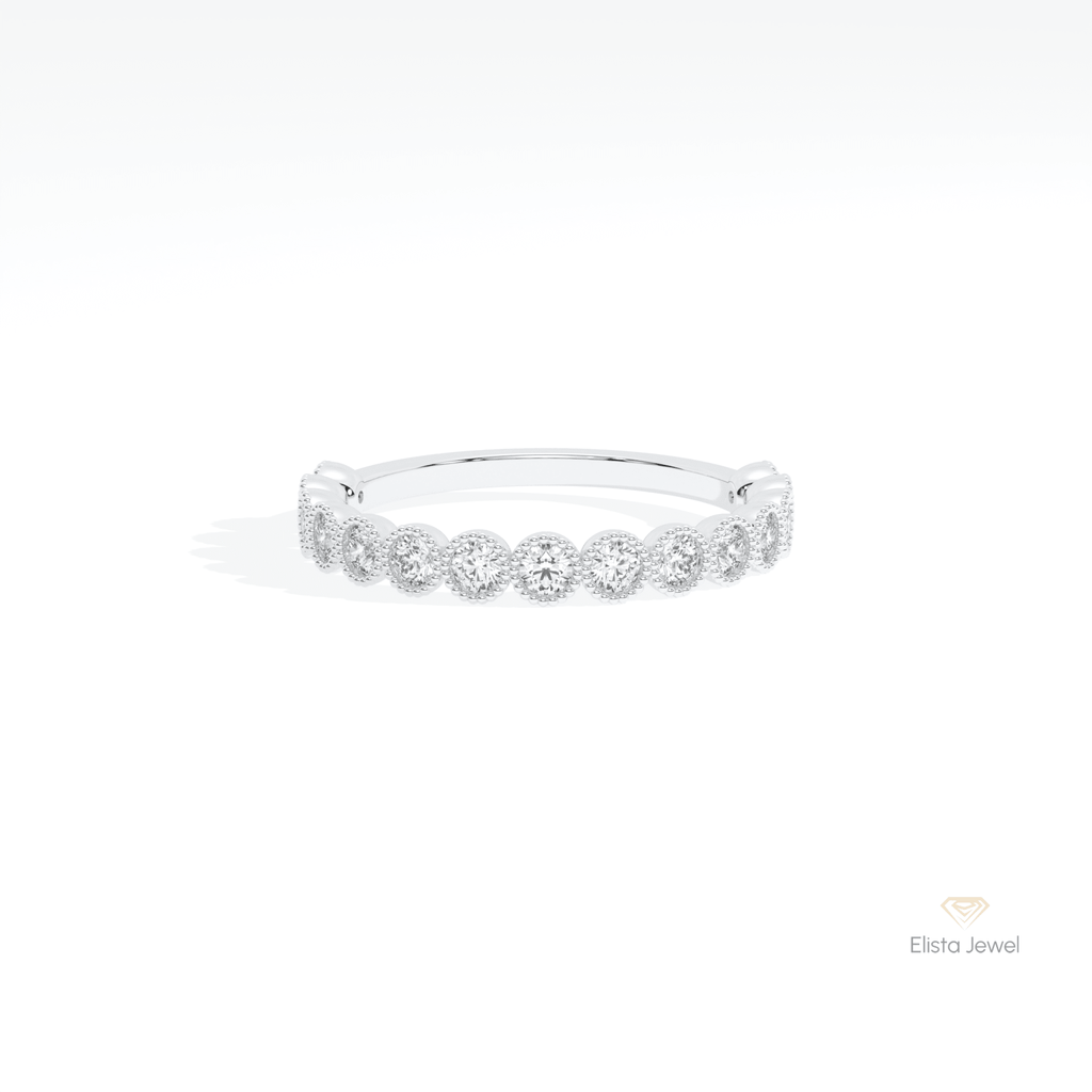 Round Cut Half Eternity Wedding Lab Grown Diamond Band in 14K Yellow Gold - Detail View