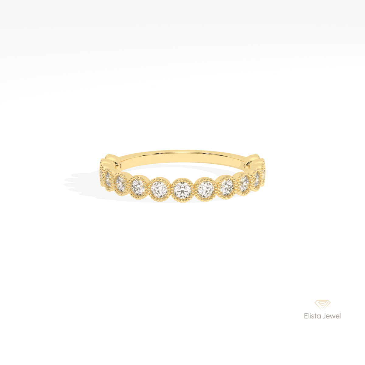 Round Cut Half Eternity Wedding Lab Grown Diamond Band in 18K Rose Gold - Ring on Hand View