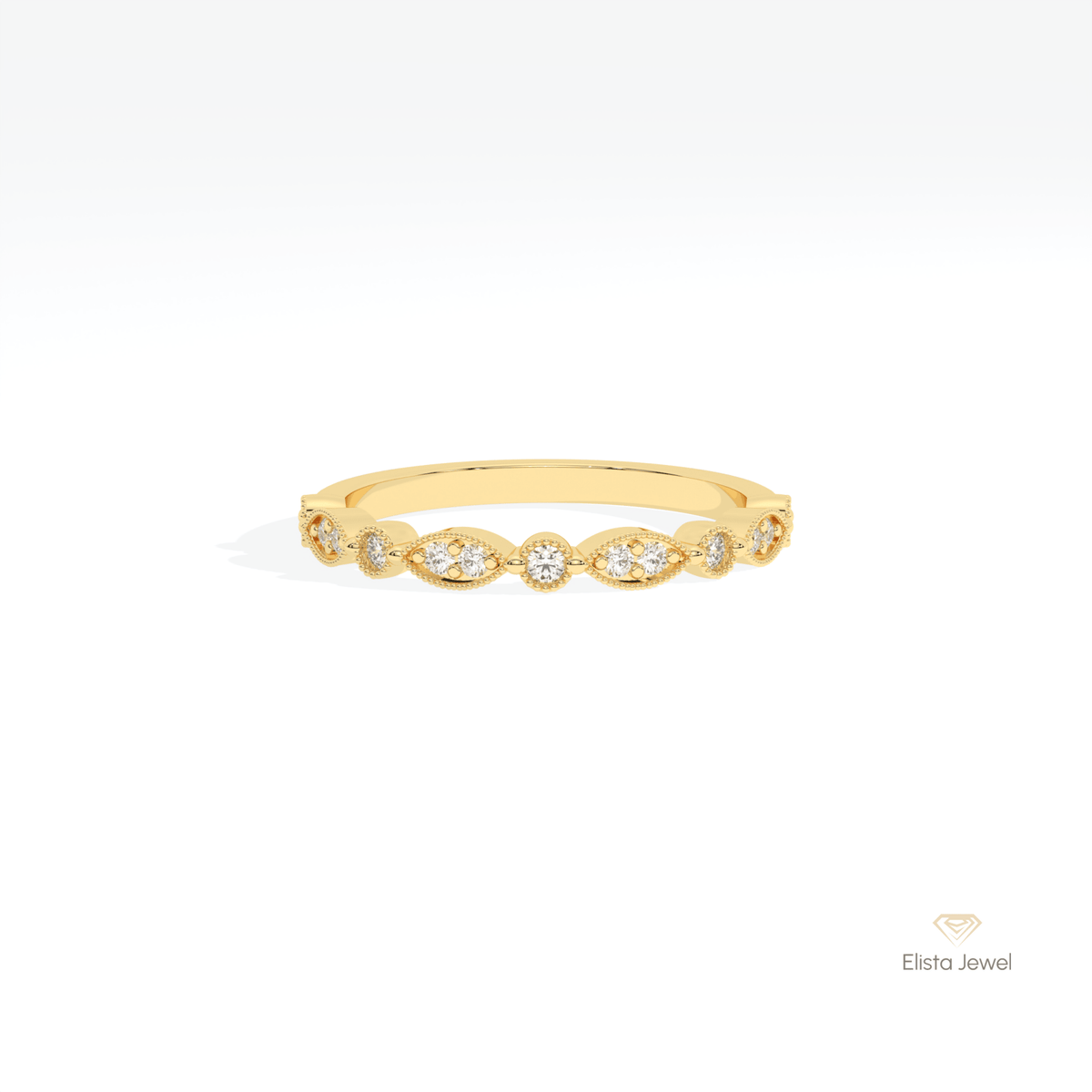 Round Cut Half Eternity Wedding Lab Grown Diamond Band in 18K Rose Gold - Ring on Hand View