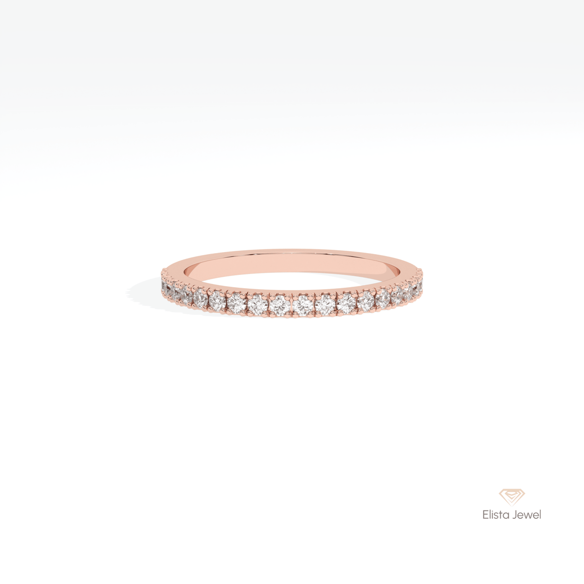 Round Cut Half Eternity Wedding Lab Grown Diamond Band in 14K Yellow Gold - Detail View