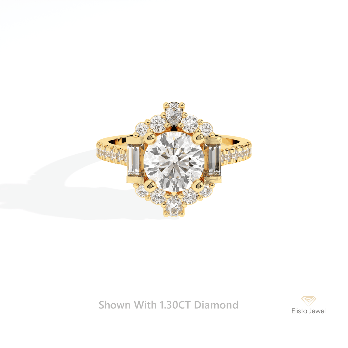 Round Cut Halo Art Deco Lab Grown Diamond Ring in 10K White Gold - Front View