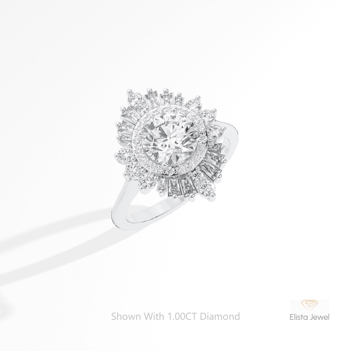 Round Cut Halo Art Deco Lab Grown Diamond Ring in 14K Rose Gold - Profile View