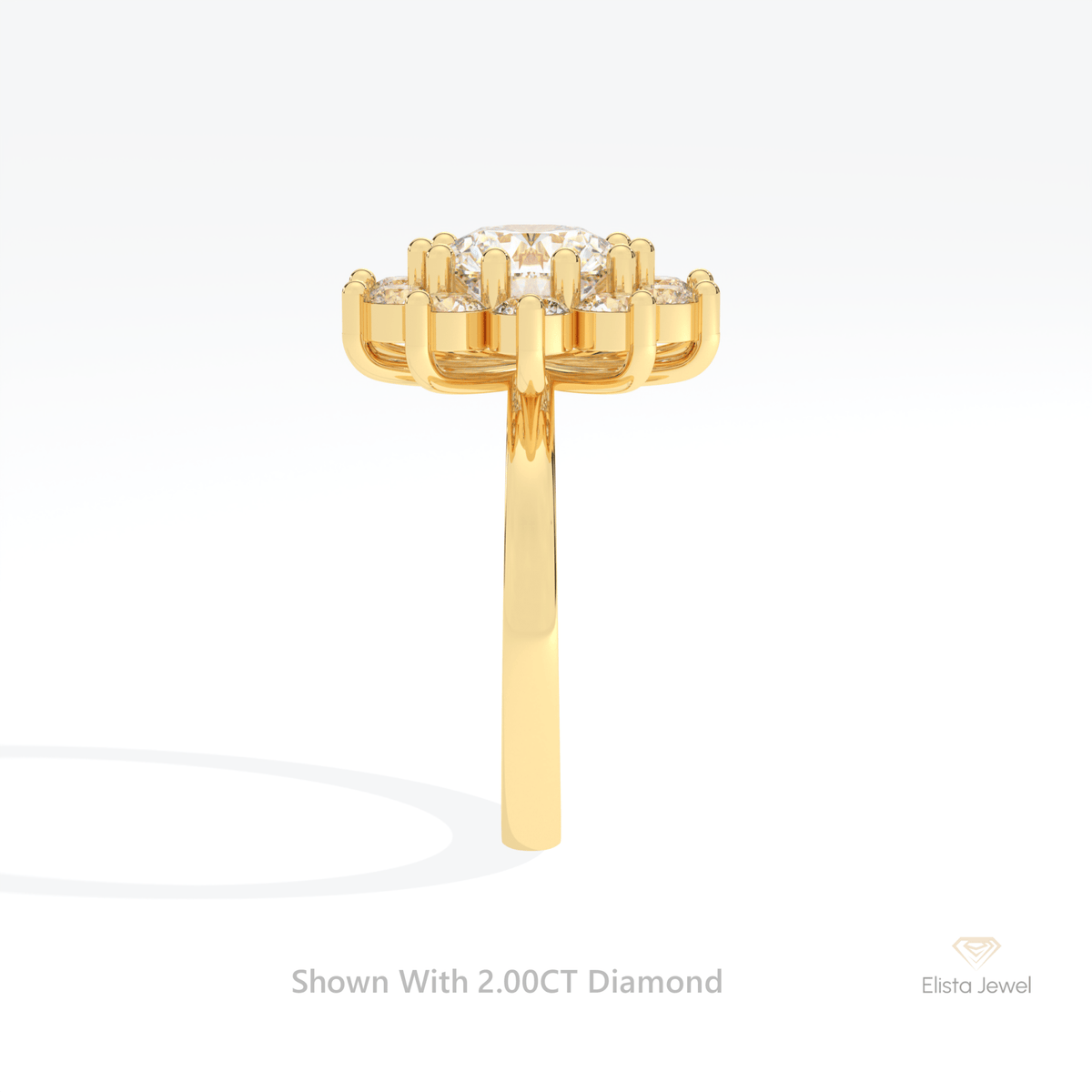 Round Cut Halo Art Deco Lab Grown Diamond Ring in 18K Yellow Gold - Perspective View