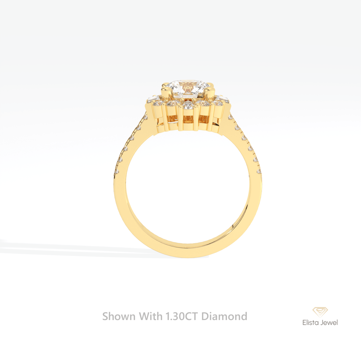 Round Cut Halo Art Deco Lab Grown Diamond Ring in 10K Rose Gold - Angled View