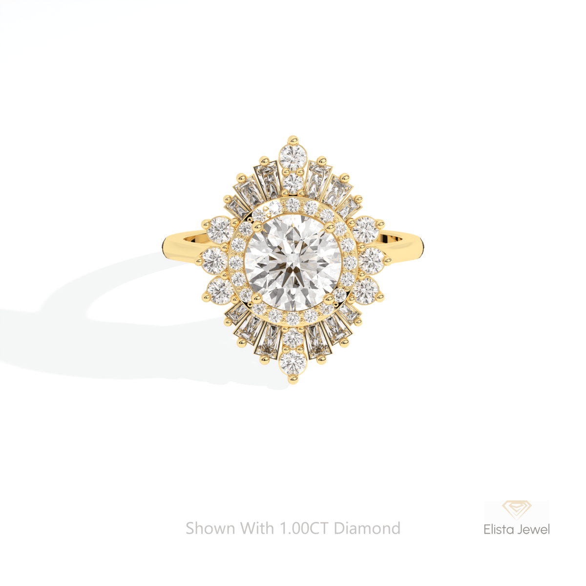 Round Cut Halo Art Deco Lab Grown Diamond Ring in 10K White Gold - Front View