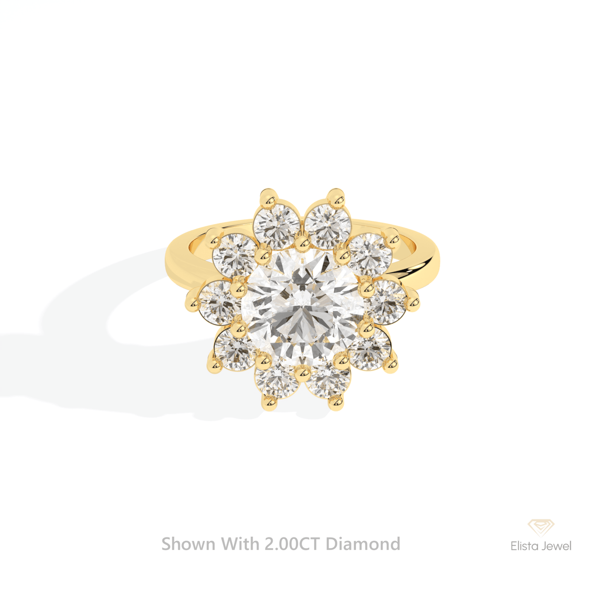 Round Cut Halo Art Deco Lab Grown Diamond Ring in 14K Yellow Gold - Detail View