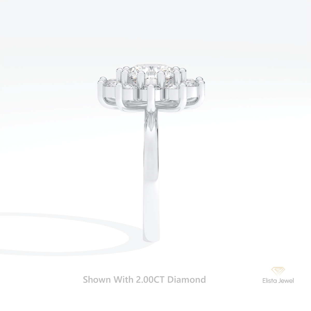 Round Cut Halo Art Deco Lab Grown Diamond Ring in 14K White Gold - Top View