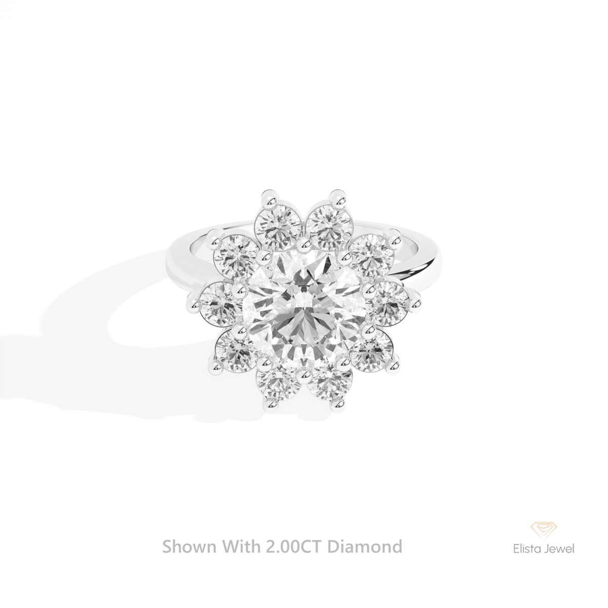 Round Cut Halo Art Deco Lab Grown Diamond Ring in 10K White Gold - Front View
