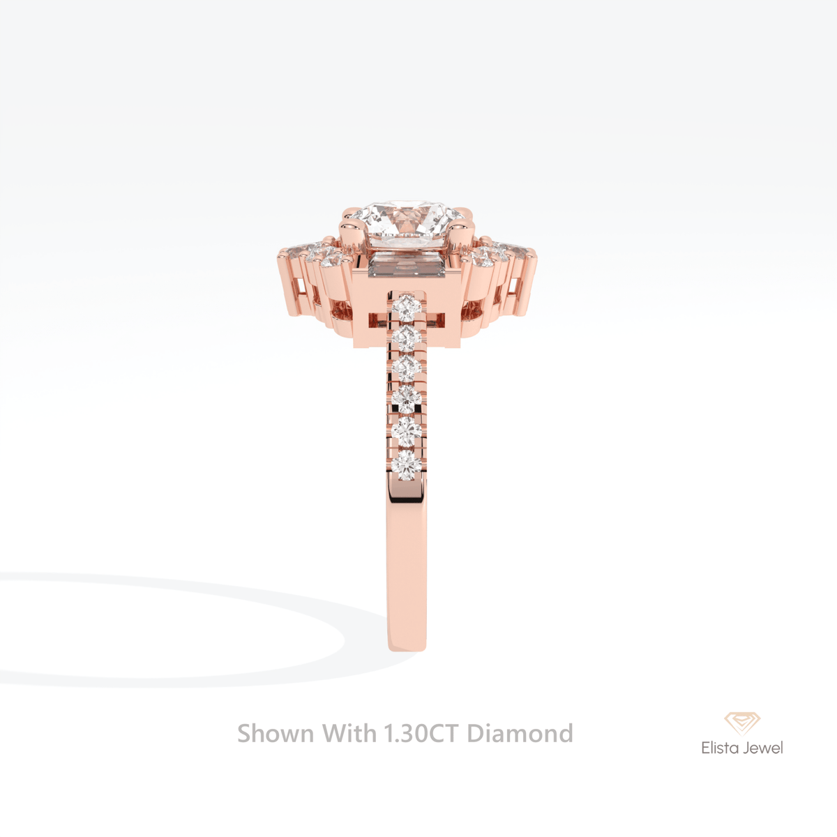 Round Cut Halo Art Deco Lab Grown Diamond Ring in 18K Yellow Gold - Perspective View