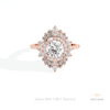 Round Cut Halo Art Deco Lab Grown Diamond Ring in 18K Rose Gold - Ring on Hand View