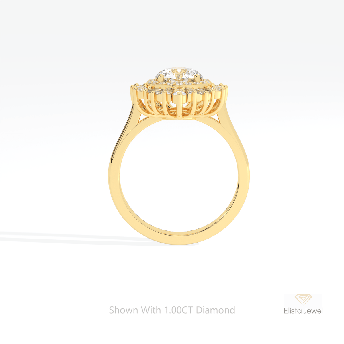 Round Cut Halo Art Deco Lab Grown Diamond Ring in 10K Rose Gold - Angled View