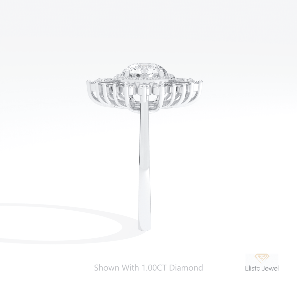 Round Cut Halo Art Deco Lab Grown Diamond Ring in 18K Yellow Gold - Perspective View