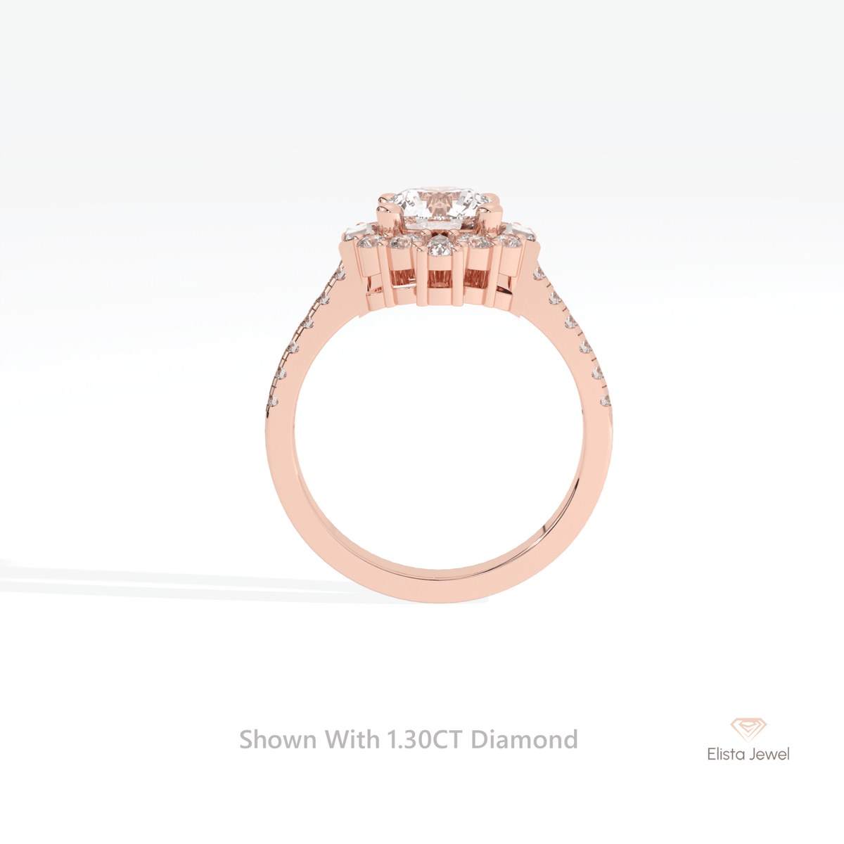 Round Cut Halo Art Deco Lab Grown Diamond Ring in 18K White Gold - Close-up View