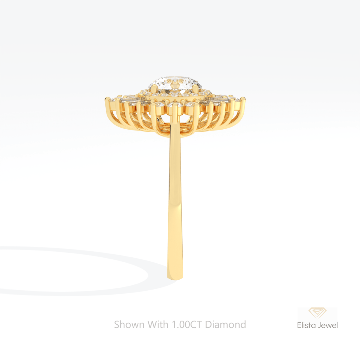 Round Cut Halo Art Deco Lab Grown Diamond Ring in 14K White Gold - Top View