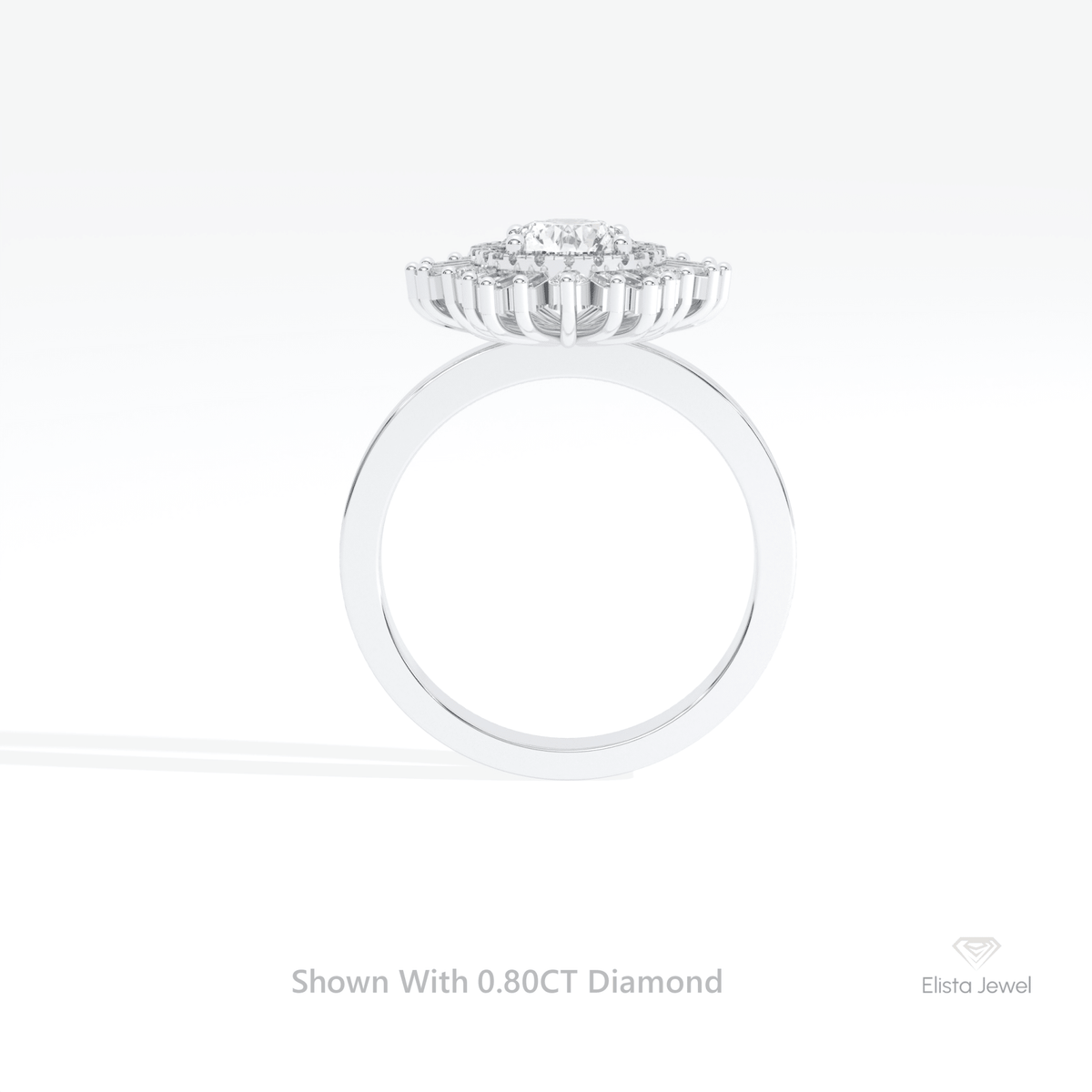 Round Cut Halo Art Deco Wedding Lab Grown Diamond Ring in 18K White Gold - Close-up View