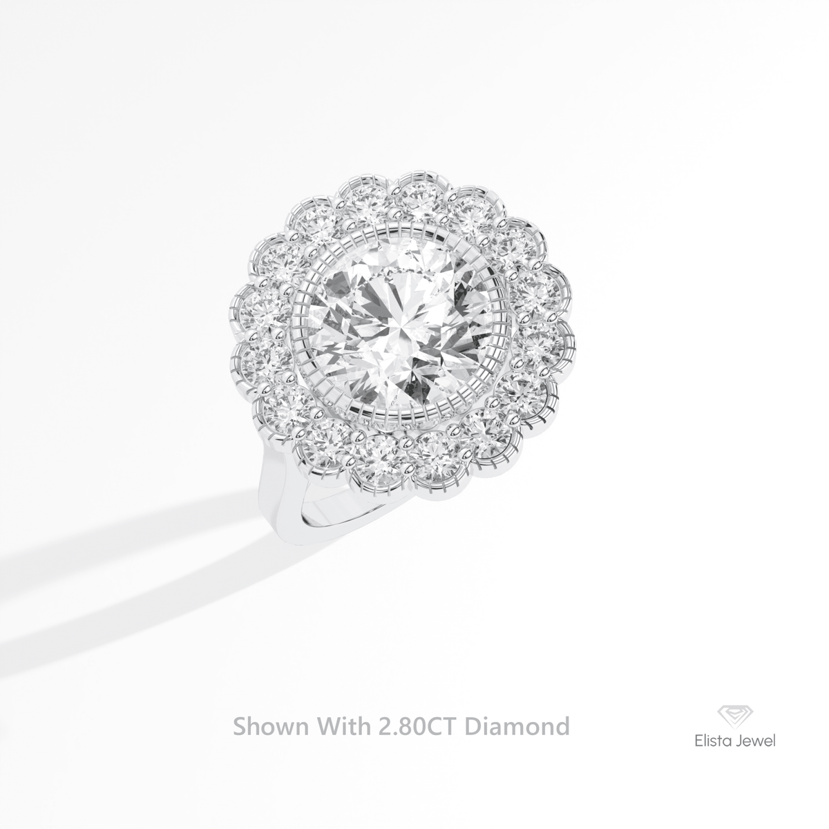 Round Cut Halo Engagement Lab Grown Diamond Ring in 14K Rose Gold - Profile View