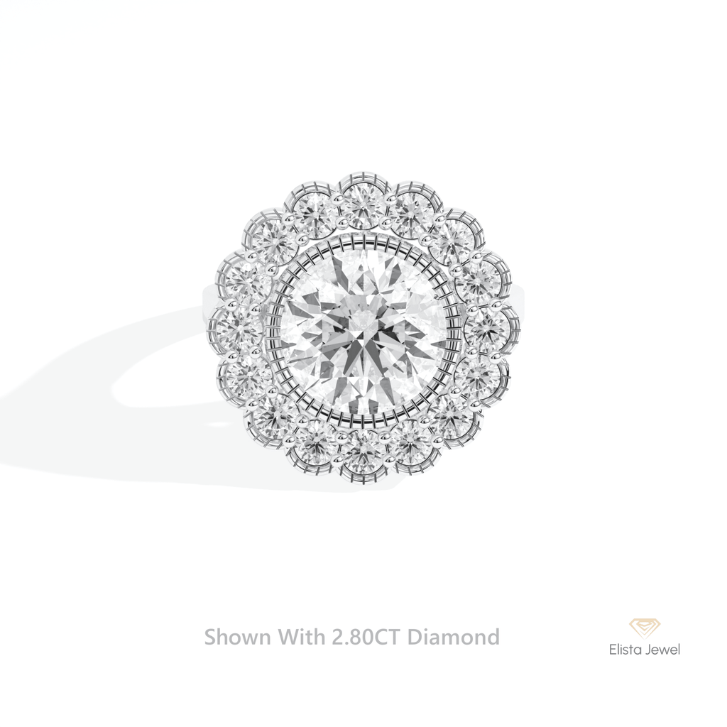 Round Cut Halo Engagement Lab Grown Diamond Ring in 14K Yellow Gold - Detail View