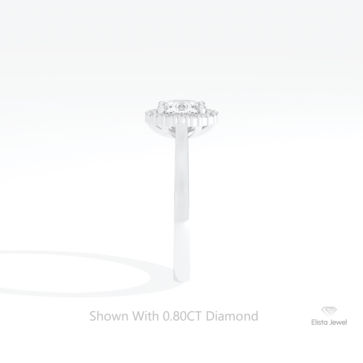 Round Cut Halo Engagement Lab Grown Diamond Ring in 14K White Gold - Top View